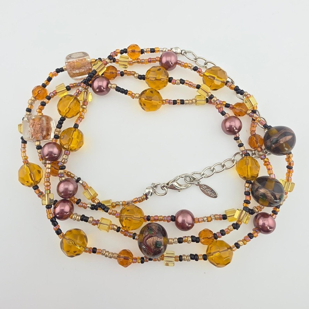 Vintage ESMOR Boho Necklace Austrian Crystal Glass Bead Faux Pearl Seed Bead 40"